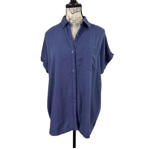 Rae Mode Blue Oversized Linen Blend Breathable fabric Button-Up Top - Size Small